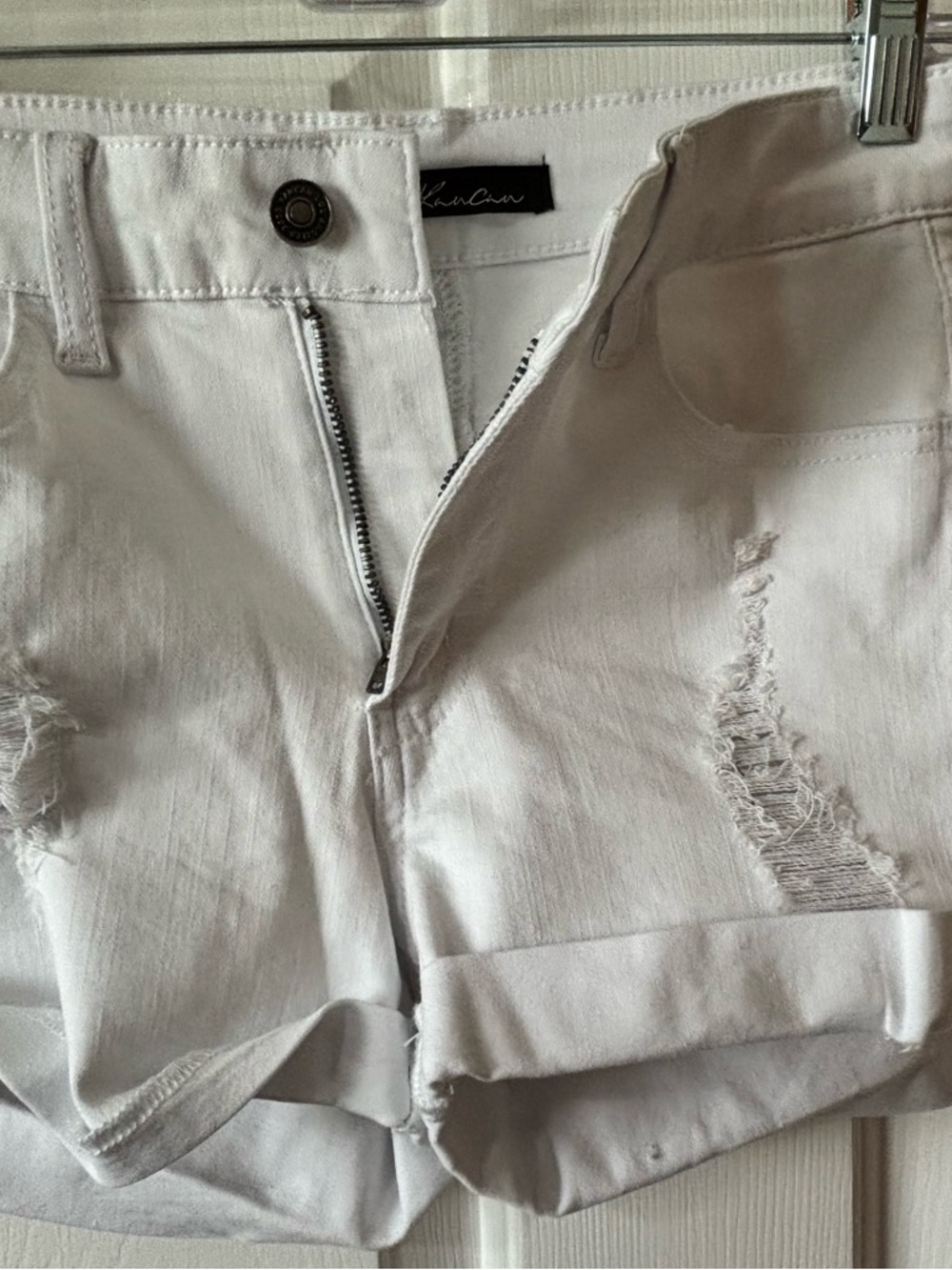 Kancan White Distressed Denim Shorts